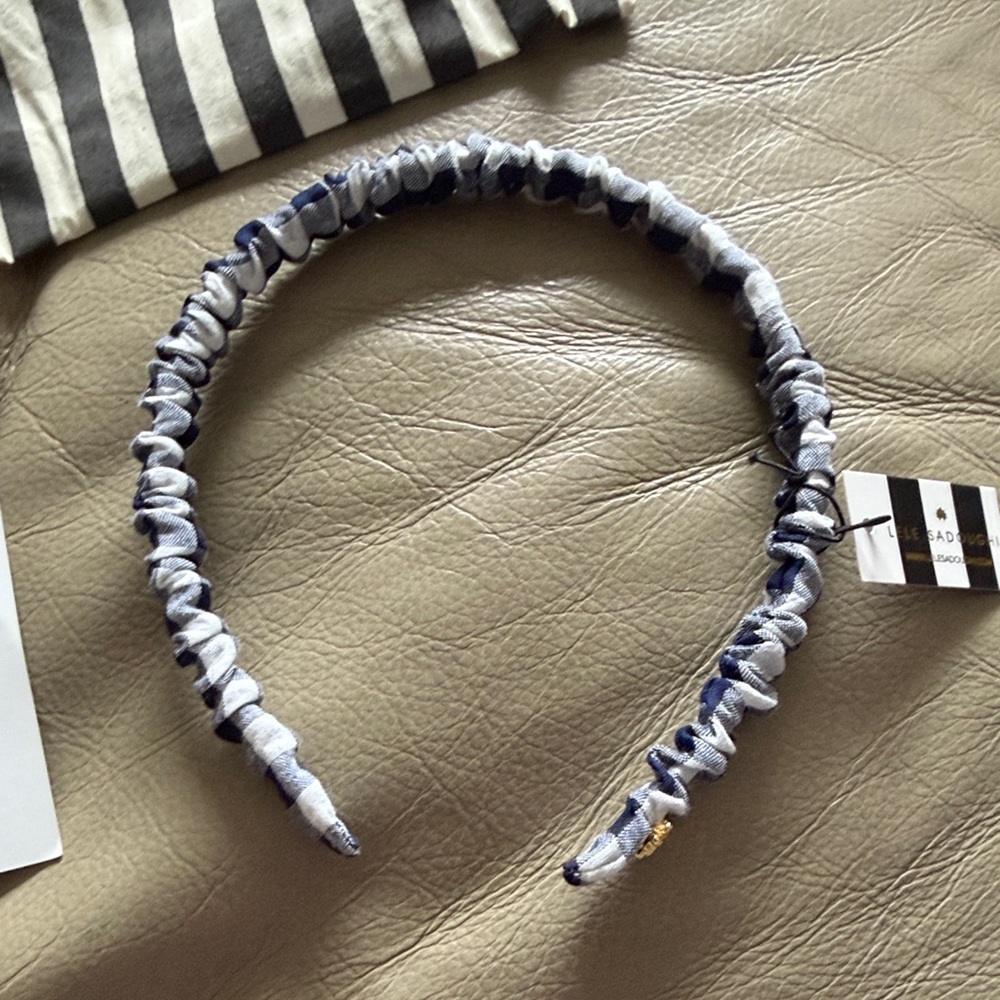 Lele Sadoughi Gingham Blue and White Headband NWT